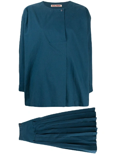 Pre-owned Issey Miyake 1970s Blouse And Skirt Set In Blue