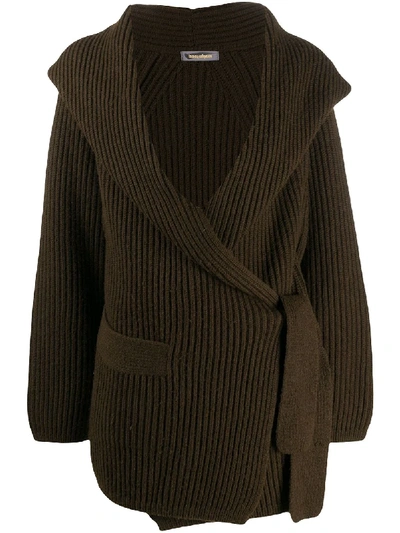 Pre-owned Issey Miyake 1980s Shawl Collar Ribbed Cardigan In Green