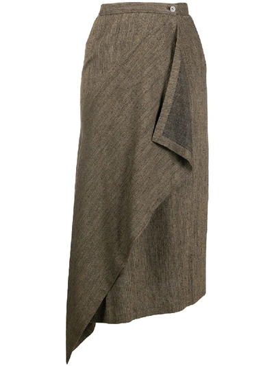 Pre-owned Issey Miyake 1980s Asymmetric Apron Skirt In Brown