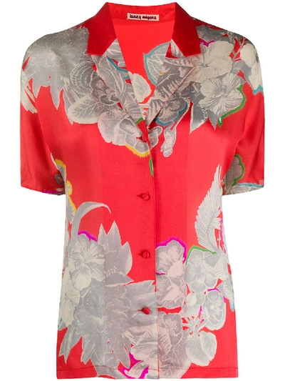 Pre-owned Issey Miyake 1970s Floral Print Silk Shirt In Red