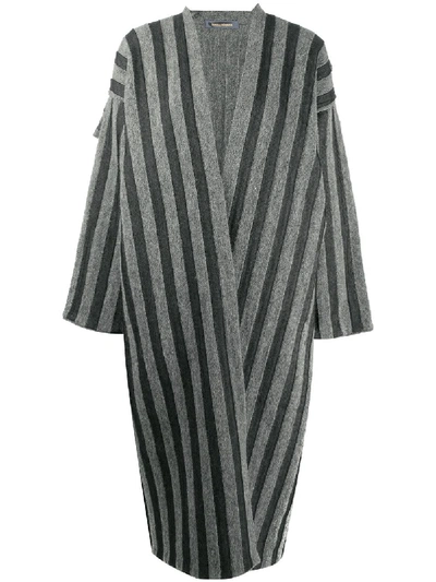 Pre-owned Issey Miyake 1980s Striped Open Front Coat In Grey