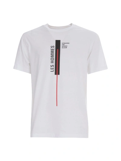 Les Hommes Tshirt Vertical Lines In White