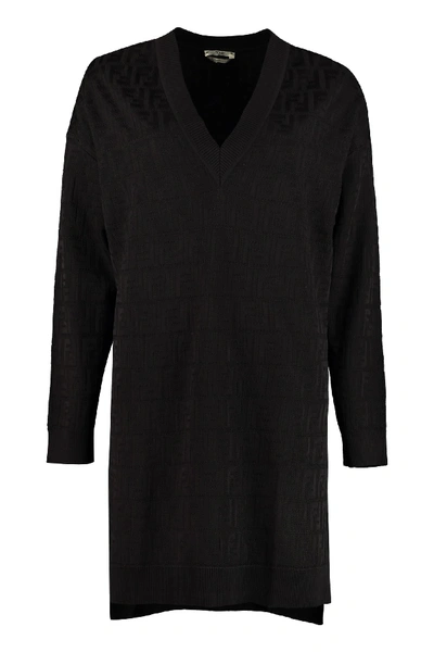 Fendi Knitted Jacquard Dress In Black
