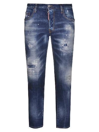 Dsquared2 Cropped Distress Jeans In Blue