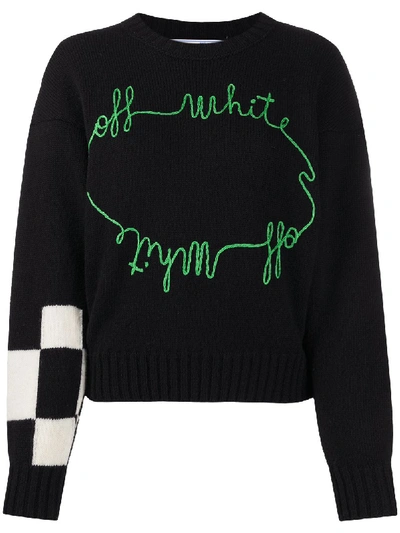Off-white Cornelly Stitched Logo Wool Blend Sweater In Black