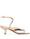 BY FAR MINDY SNAKE-EFFECT LEATHER SANDALS