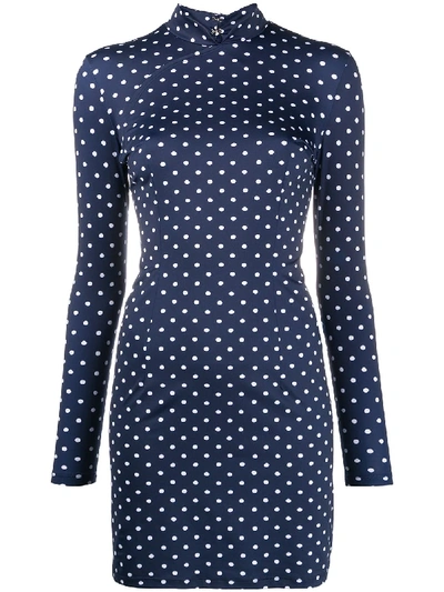 Marcia Mireille Polka Dot Cutout Back Mini Dress In Blue