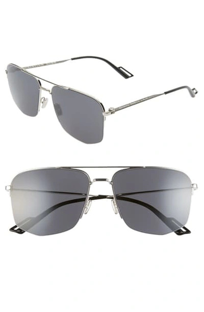 Dior 60mm Navigator Sunglasses In Palladium Black/ Grey Blue