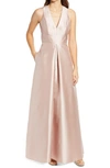 ALFRED SUNG CUTOUT BACK SATIN A-LINE GOWN,D747