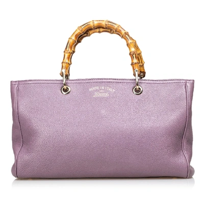 Gucci Bamboo Leather Shopper In Purple