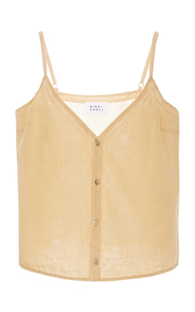 Bird & Knoll Zara Button-front Cotton-silk Voile Camisole In Brown