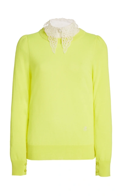 Adam Lippes Lace-accented Wool Sweater In Yellow