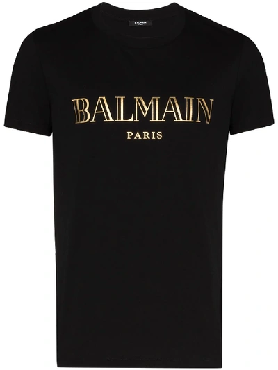 Balmain Printed Logo Cotton Jersey T-shirt In Black