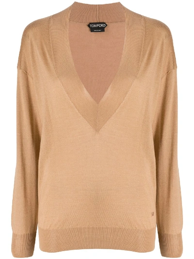 Tom Ford Deep V-neck Jumper In Neutrals