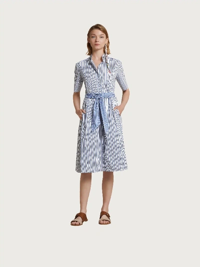 Ferragamo Band-collare Striped Shirt Dress In Blue/light Blue/white