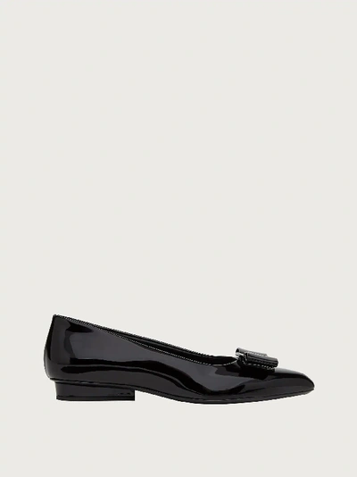 Ferragamo Zeri Bow-embellished Leather Point-toe Flats In Black