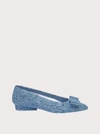Ferragamo Viva Denim Bow Pointed-toe Ballet Flats In Blue