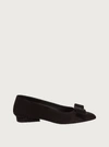 Ferragamo Viva Bow-embellished Suede Point-toe Flats In Black
