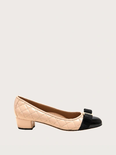 Ferragamo 30mm Vara Quilted Leather Pumps In Beige