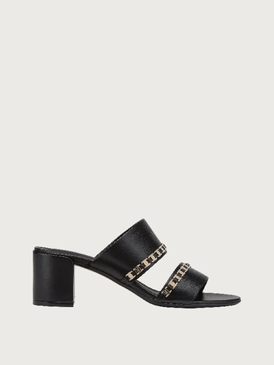 Ferragamo Trabia Smooth Leather Chain Block-heel Sandals In Nero