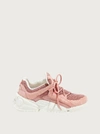 Ferragamo Skylar Patent Leather-trimmed Suede And Mesh Sneakers In Pink