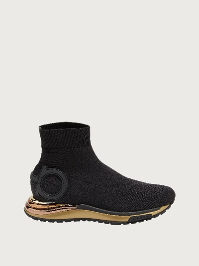 Ferragamo Gancini Stretch-knit Sock Sneakers In Black