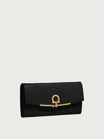 Ferragamo Gancini Continental Wallet In Black