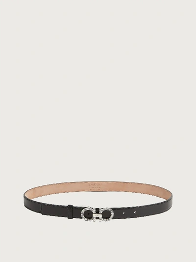 Ferragamo Strass Gancini-buckle Leather Belt In Black