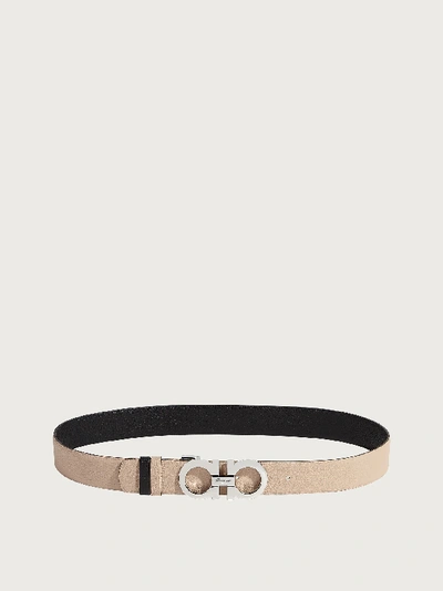 Ferragamo Reversible And Adjustable Gancini Belt In Beige