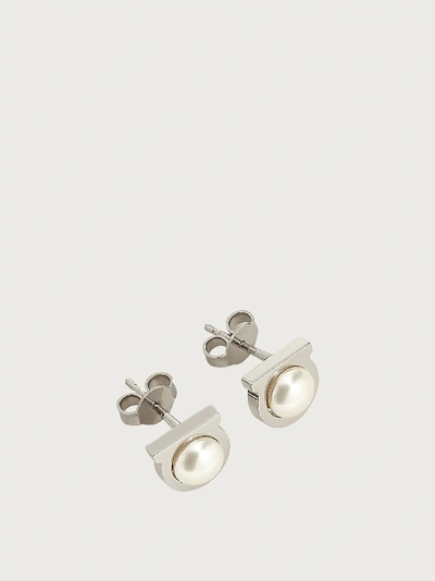 Ferragamo Gancini Pearls Earrings In Silver