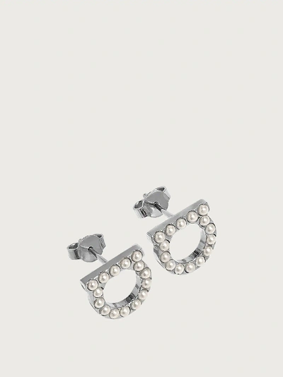 Ferragamo Gancini Crystals And Pearls Earrings In Gold