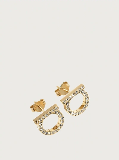 Ferragamo Gancini Crystals Brass Earrings In Gold