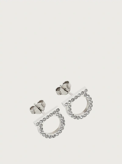 Ferragamo Gancini Crystals Earrings (l) In Silver