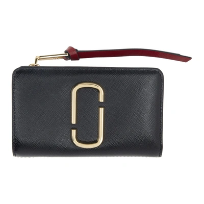 Marc Jacobs Black And Burgundy Snapshot Compact Wallet In 014 Black/c