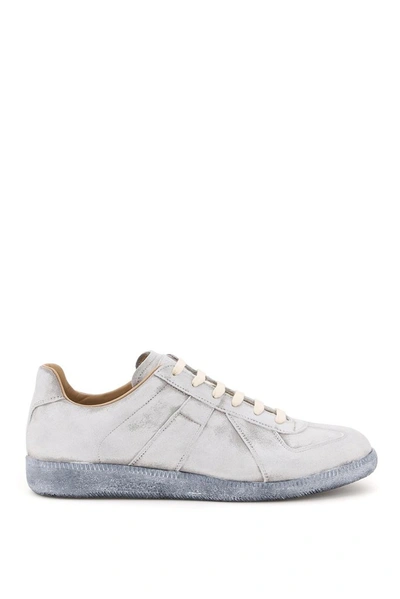 Maison Margiela Replica Distressed Leather Sneakers In White