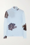 GANNI FLORAL-PRINT STRETCH-MESH TURTLENECK TOP