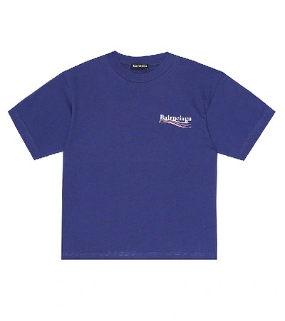 Balenciaga Kids' Political Logo-print Cotton T-shirt 4-10 Years In Blue