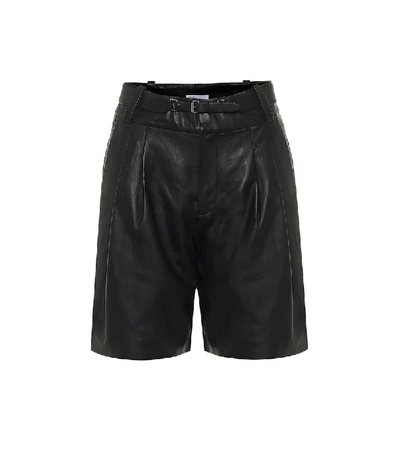 Red Valentino Belted Leather Bermuda Shorts In Black