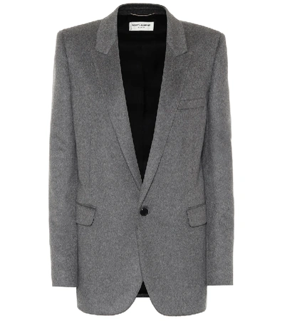 Saint Laurent Wool & Cashmere Flannel Single Button Jacket In Grey