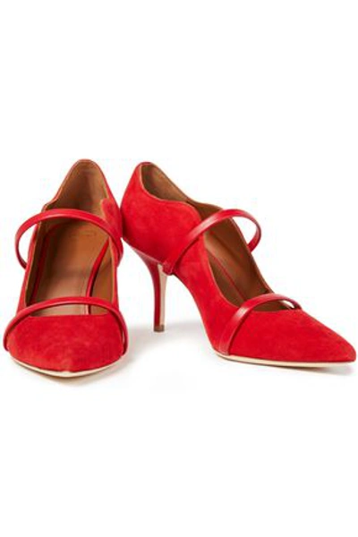 Malone Souliers Maureen Leather-trimmed Suede Pumps In Red