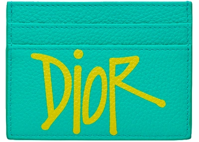 Pre-owned Dior And Shawn Card Holder (4 Card Slot) Green/yellow