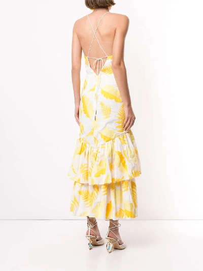 Acler Wray Embroidered Leaf Strappy Ruffled Dress In Print