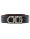 Ferragamo Textured Calf Leather Belt With Interlocking Metallic Buckle In Black