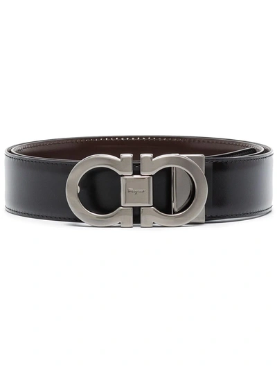 Ferragamo Black And Brown Gancini Reversible Leather Belt