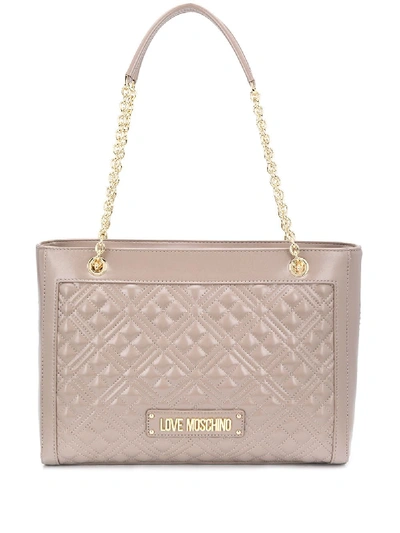 Love Moschino Quilted Shopper With Logo In Neutrals