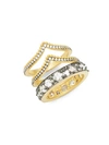 FREIDA ROTHMAN GILDED CABLE STERLING SILVER & CRYSTAL DOUBLE ARC THREE-STACK RING,0400099480836
