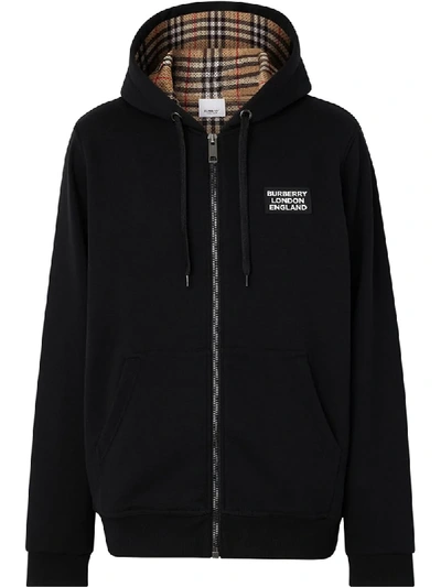 Burberry Logo Appliqué Zipped Hoodie In Black