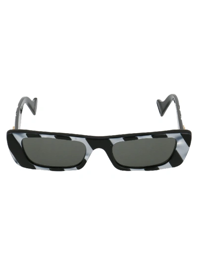 Gucci Gg-logo Rectangular Striped Acetate Sunglasses In Black,white
