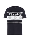 VERSACE MEDUSA, LOGO AND STRIPES COTTON T-SHIRT,11430431