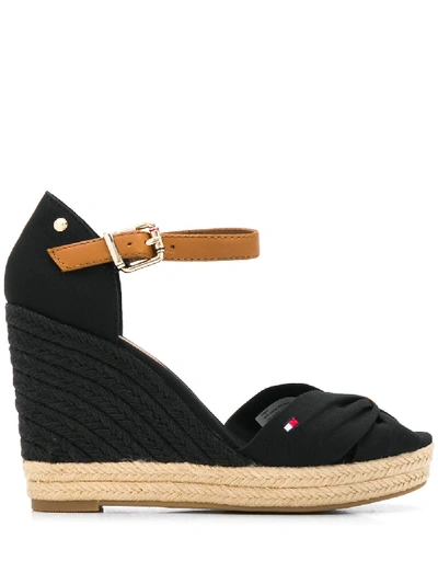 Tommy Hilfiger Open-toe Wedge Sandals In Black | ModeSens